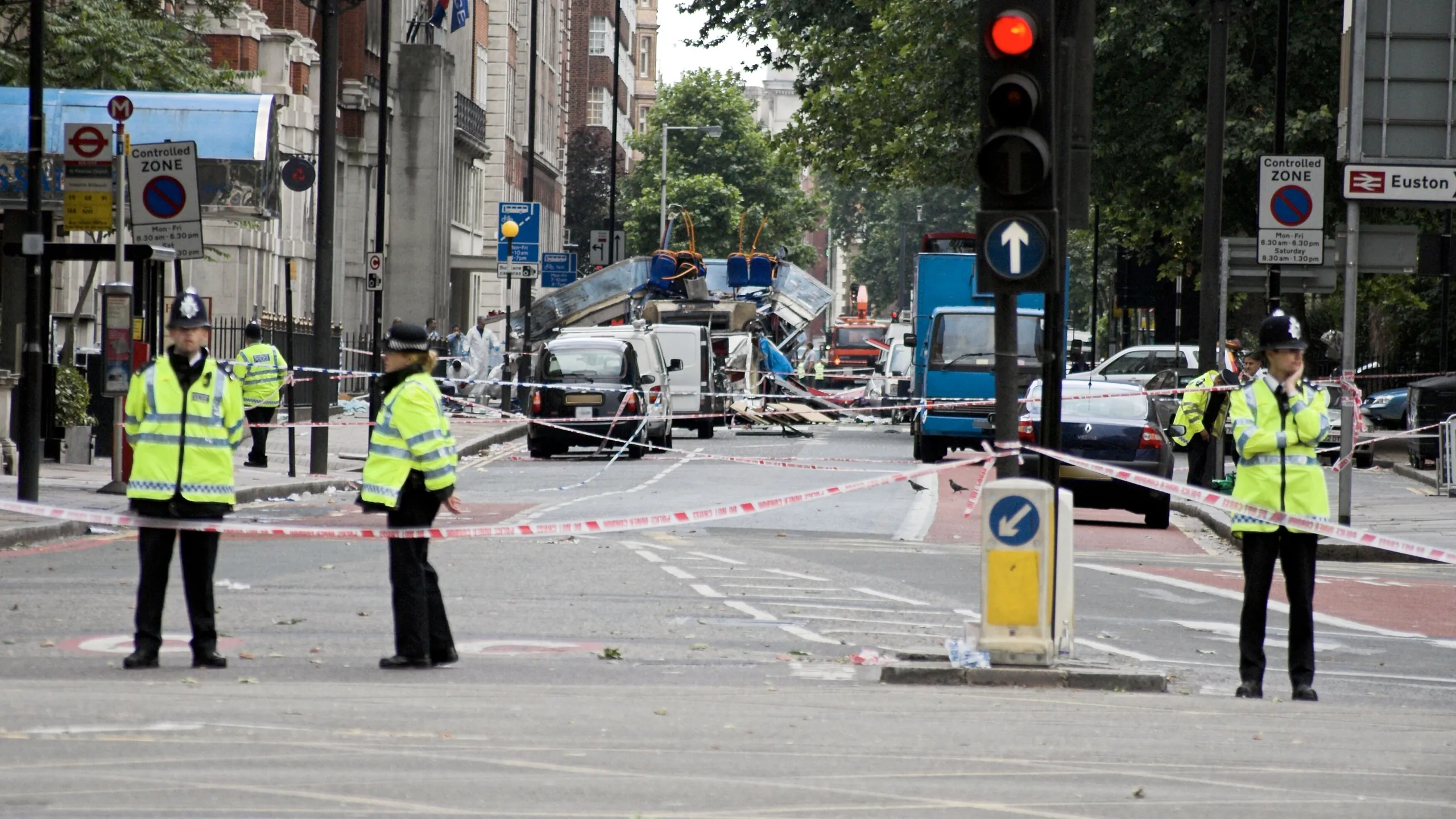 ABWWB9 7th July 2005 Terrorists attack and blow up a London Bus in Tavistock Square London England Damage clearly visible