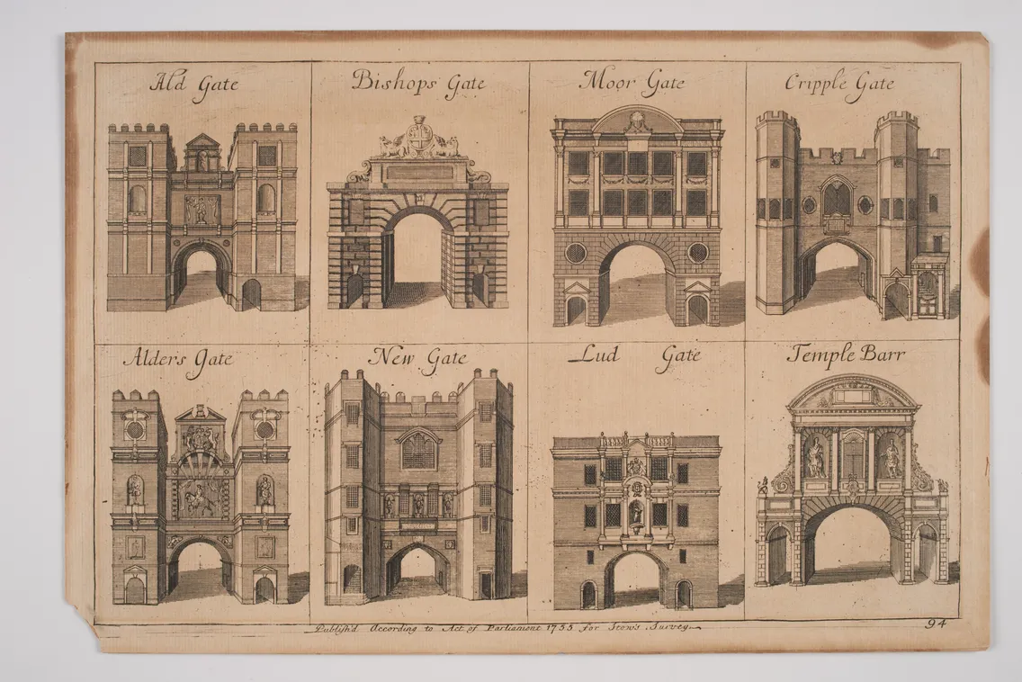 The seven main gates of the walled city, plus Temple Bar.