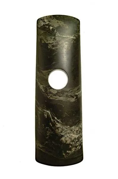 Ancient chinese jade cong with a cylindrical hole, featuring a smooth, polished surface with green and black marbling.