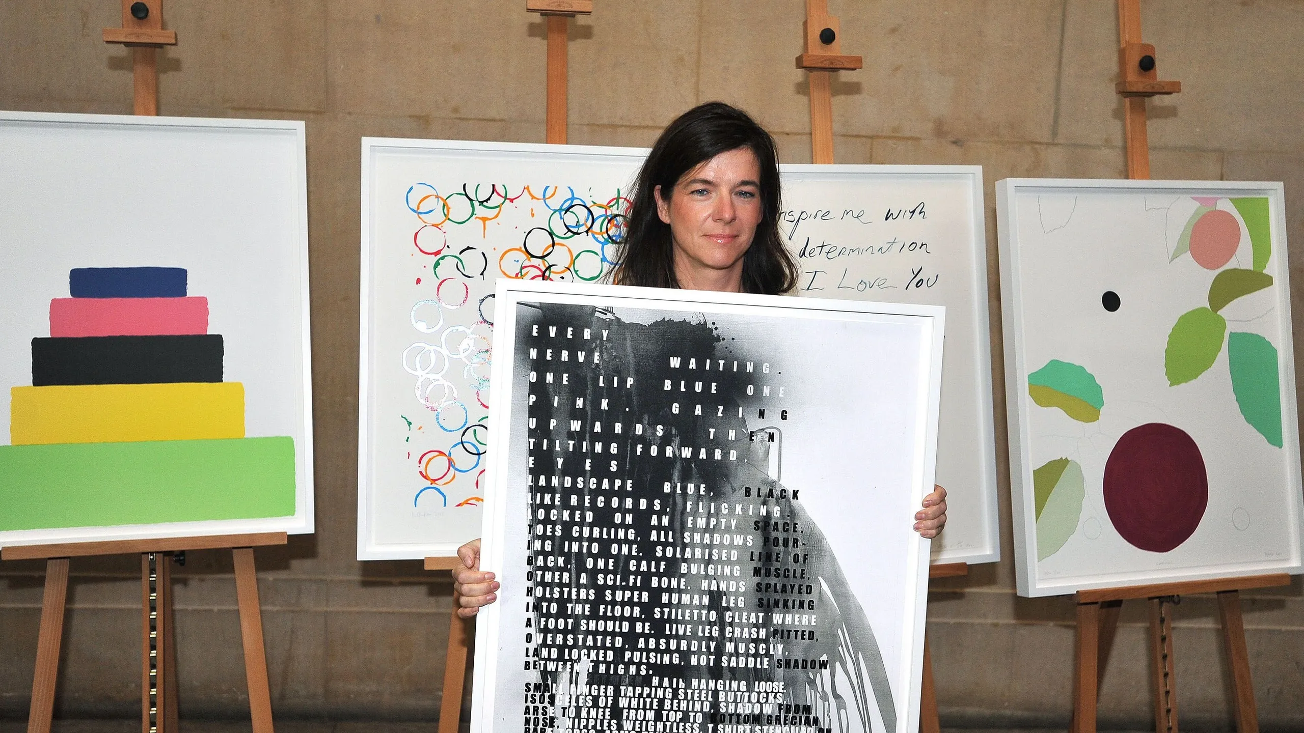 D6A06K Fiona Banner Artists pose photos as they launch the official designs the London 2012 Festival at the Tate Britain.