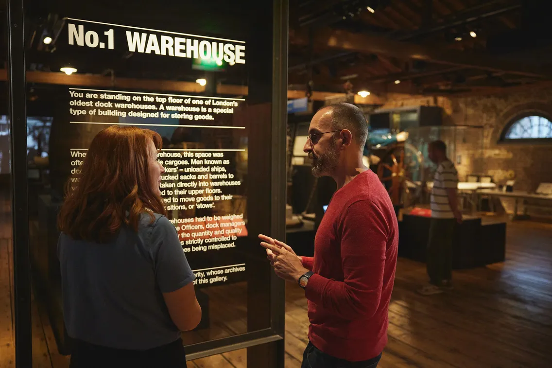 A collection of  images depicting visitors enjoying themselves in the free-to-visit permanent galleries of the London Museum Docklands as well as its outdoor areas, café and shop.