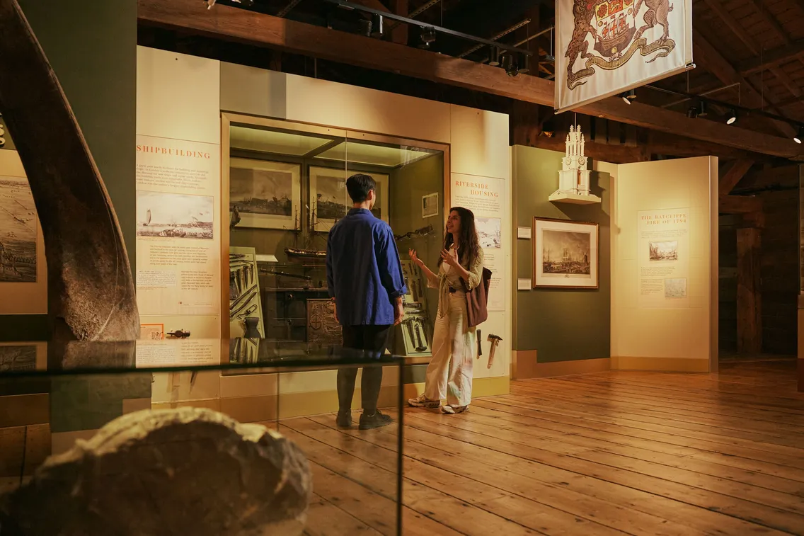 A collection of  images depicting visitors enjoying themselves in the free-to-visit permanent galleries of the London Museum Docklands as well as its outdoor areas, café and shop.