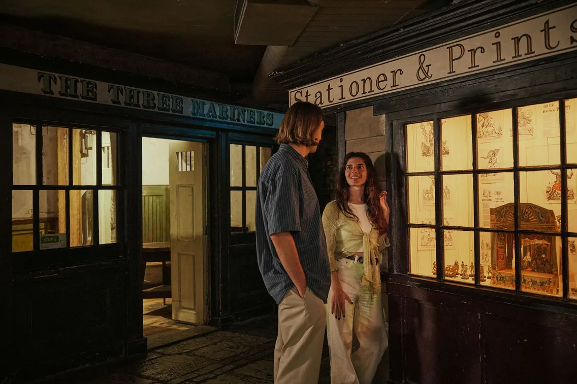 A collection of  images depicting visitors enjoying themselves in the free-to-visit permanent galleries of the London Museum Docklands as well as its outdoor areas, café and shop.