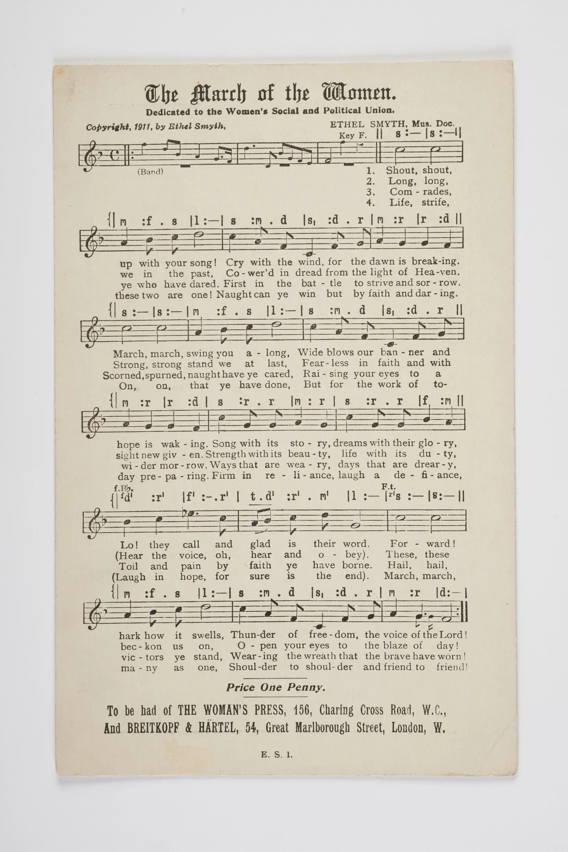 Original sheet music for a song entitled "The March of the Women"